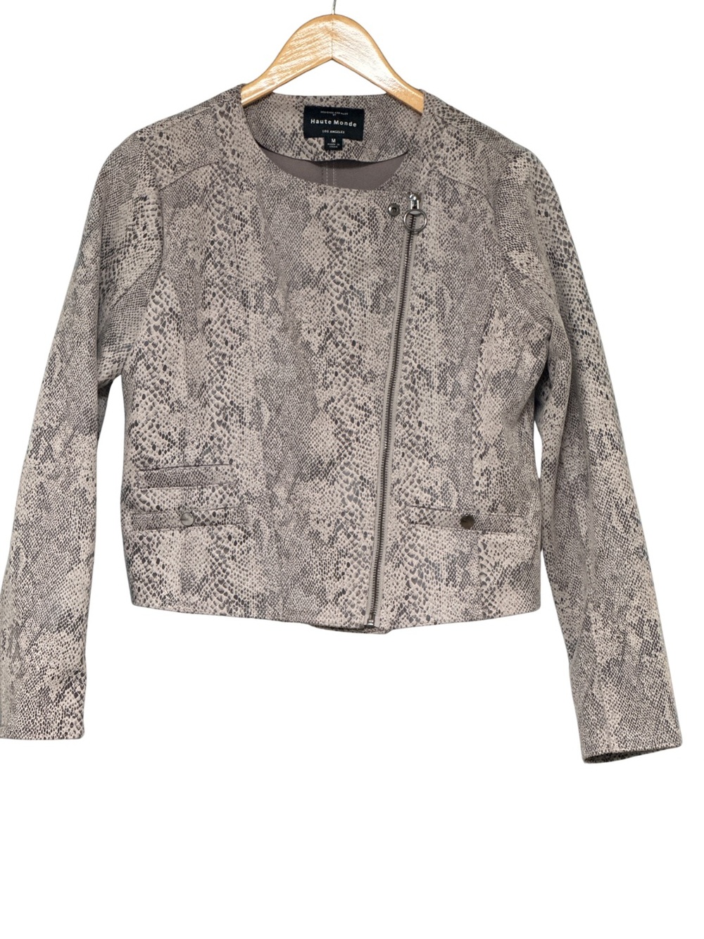 Haute Monde Faux Snakeskin Leather Moto Jacket - Gray Size M